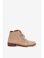 Kožené Boty Na Plochém Podpatku Béžové model 21703484 - Zazoo Kožené Boty Na Plochém Podpatku Béžové model 21703484 - Zazoo