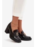 Dámské polobotky na podpatku se zlatým detailem černé model 21710793 - Boto