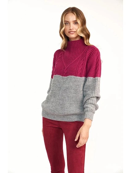 Dámský svetr model 20658389 Fuchsie šedá - Nife Dámský svetr model 20658389 Fuchsie šedá - Nife