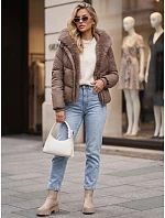 Dámská zimní prošívaná bunda s kožešinou v barvě taupe, FashionStreet TY5984 Dámská zimní prošívaná bunda s kožešinou v barvě taupe, FashionStreet TY5984