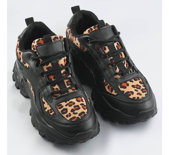 Černé dámské sportovní boty se vsadkami s panteřím vzorem (6370)