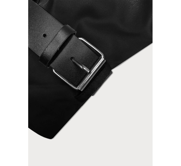 Dlouhý černý dámský kabát s opaskem model 19717943 - HONEY WINTER
