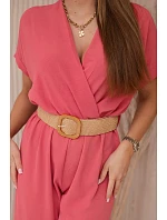 Kombinéza s ozdobným páskem v pase korálový Kombinéza s ozdobným páskem v pase korálový
