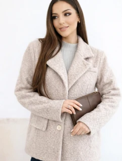 Dámská bunda z měkkého beránka s límcem tmavě béžová