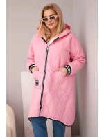 Dámská bunda Plus Size prošívaná s kapucí a sportovními manžetami světle růžová