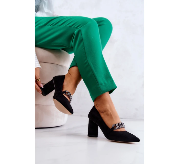 Semišové lodičky S řetízkem černý model 21581664 - S.Barski