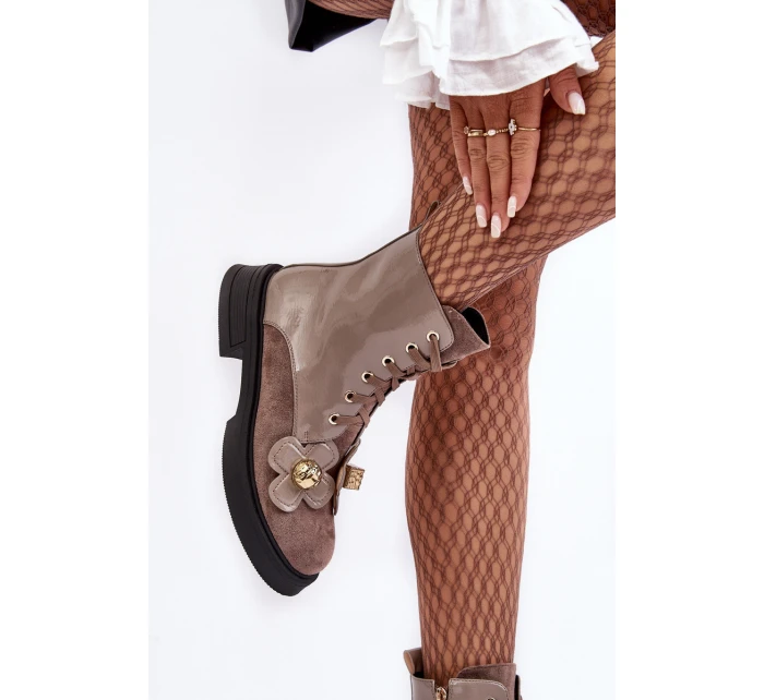 Dámské módní boty se zipem a ozdobami D&A MR870-76 Šedohnědá