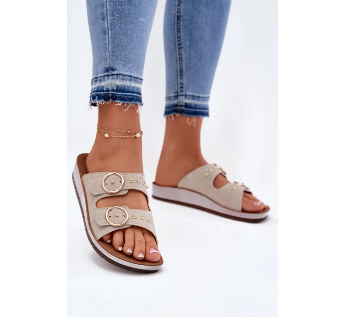 Pohodlné dámské pantofle béžové model 21697980 - Inblu