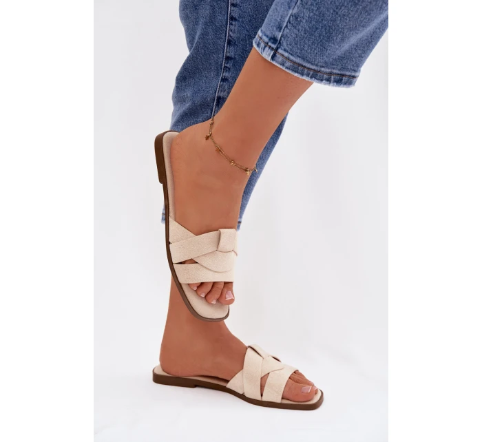 Dámské ploché sandály s Eko semišové světle béžové model 21943332 - Boto