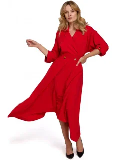 model 18002888 Šaty v midi délce s ozdobnými knoflíky červené - Makover