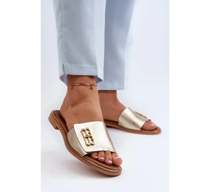 Zazoo Elegantní dámské kožené pantofle zlaté