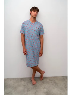 Pohodlná pánská noční košile 16614 modrá s potiskem - Vamp