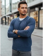 Pánský modrý svetr s výstřihem do V FashionStreet WX2317