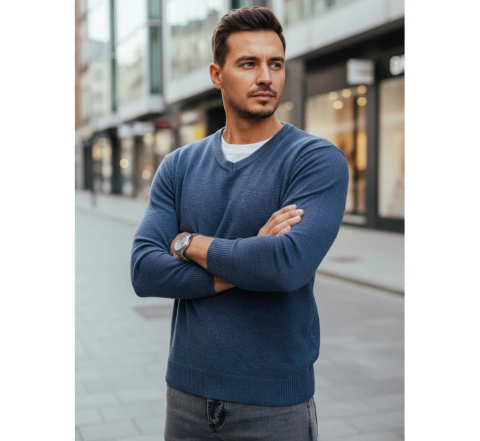 Pánský modrý svetr s výstřihem do V FashionStreet WX2317