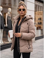 Kurtka damska zimowa pikowana z kapturem beżowa FashionStreet TY5753 Kurtka damska zimowa pikowana z kapturem beżowa FashionStreet TY5753