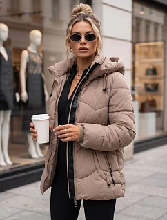 Dámská zimní prošívaná bunda s kapucí, béžová, FashionStreet TY5753