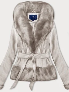 Světle béžová krátká dámská zavazovací bunda Ann Gissy (K0327)