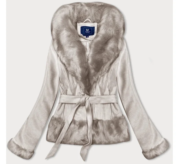 Světle béžová krátká dámská bunda se zavazováním model 21345458 - Ann Gissy