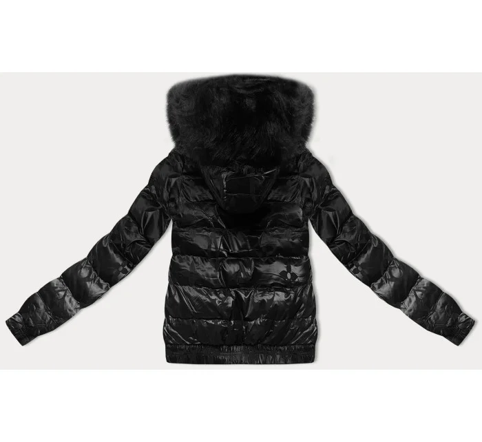 Černá krátká zimní bunda s květovaným vzorem (CAN-597)