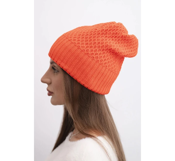 Dámská zimní čepice z vlny s dvojitým lemem oranžová model 21866362 - K-Fashion