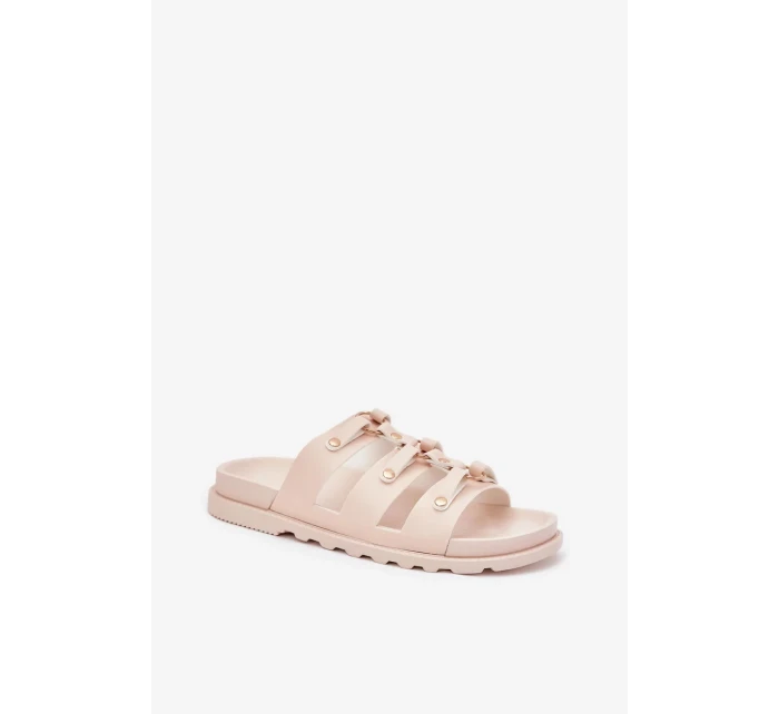 Dámské pantofle s pásky – světle béžové