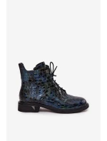 Lakované dámské botky z pravé kůže D&A – tmavě modré Lakované dámské botky z pravé kůže D&A – tmavě modré