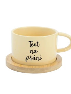 TEXT NA PŘÁNÍ - žlutý keramický hrníček Makronka 200 ml