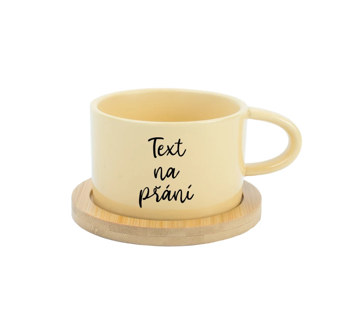 TEXT NA PŘÁNÍ - žlutý keramický hrníček Makronka 200 ml