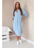 Šaty s výstřihem do V 88536 modré - Italian Fashion