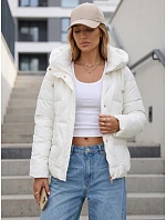 Kurtka damska zimowa pikowana z kapturem ecru model 22350695 - FashionStreet Kurtka damska zimowa pikowana z kapturem ecru model 22350695 - FashionStreet