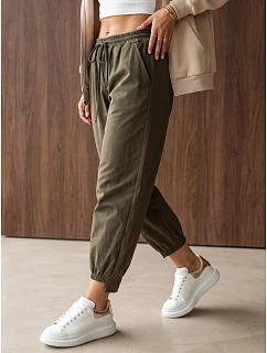 Dámské joggerové kalhoty s gumou v pase, olivově zelené, FashionStreet UY3167