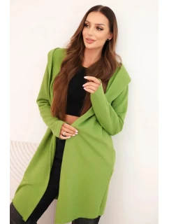 Dámská bavlněná mikina s kapucí a prodlouženým předním dílem olivová