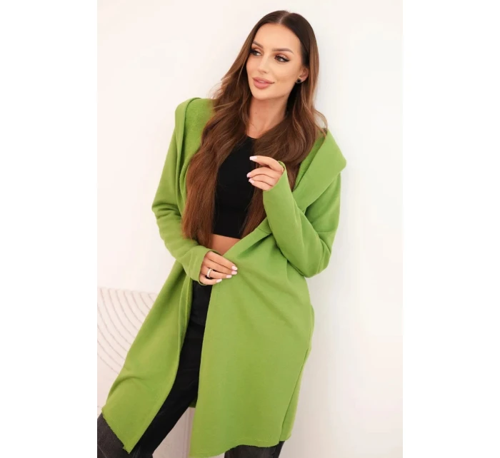 Dámská bavlněná mikina s kapucí a prodlouženým předním dílem olivová