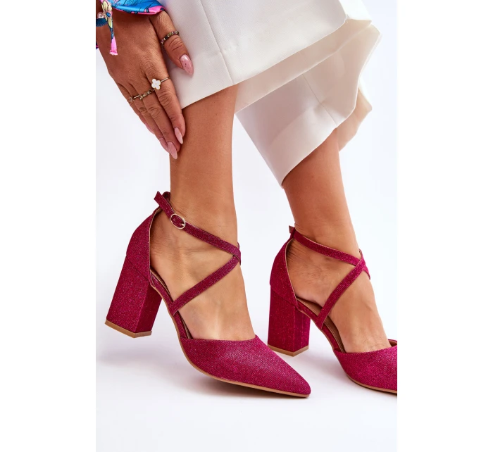 Módní třpytivé lodičky na podpatku fuchsiové Galaxy