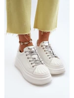 Dámské kožené tenisky na platformě model 21650215 Bílé - Goe