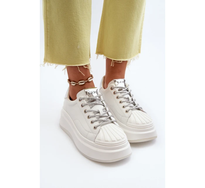 Dámské kožené tenisky na platformě model 21650215 Bílé - Goe