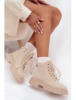 Dámské zimní boty s kožíškem na zip světle béžové model 21706859 - Boto