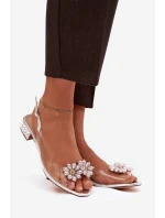 Průhledné sandály na nízkém podpatku s ozdobnými detaily D&A MR52-229 stříbrné Průhledné sandály na nízkém podpatku s ozdobnými detaily D&A MR52-229 stříbrné