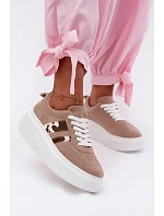 Dámské Tenisky na Masivní Platformě s Umělou Semišovou Nášivkou Béžové Averin