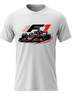 Pánské bavlněné tričko s potiskem - F1 - bílé