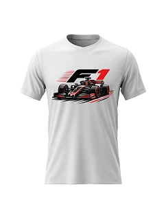 Pánské bavlněné tričko s potiskem - F1 - bílé