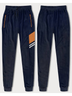 Tmavě modré pánské teplákové kalhoty s barevnými vsadkami (8K206B-25)