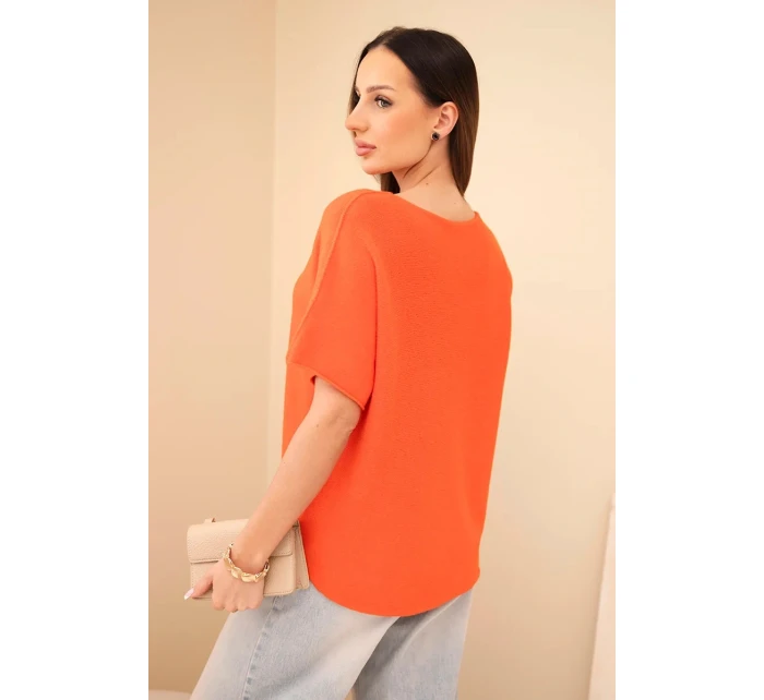 Dámský svetr s krátkým rukávem volného střihu oranžový