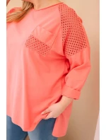 Dámská mikina Plus Size bavlněná s potiskem meruňková Dámská mikina Plus Size bavlněná s potiskem meruňková