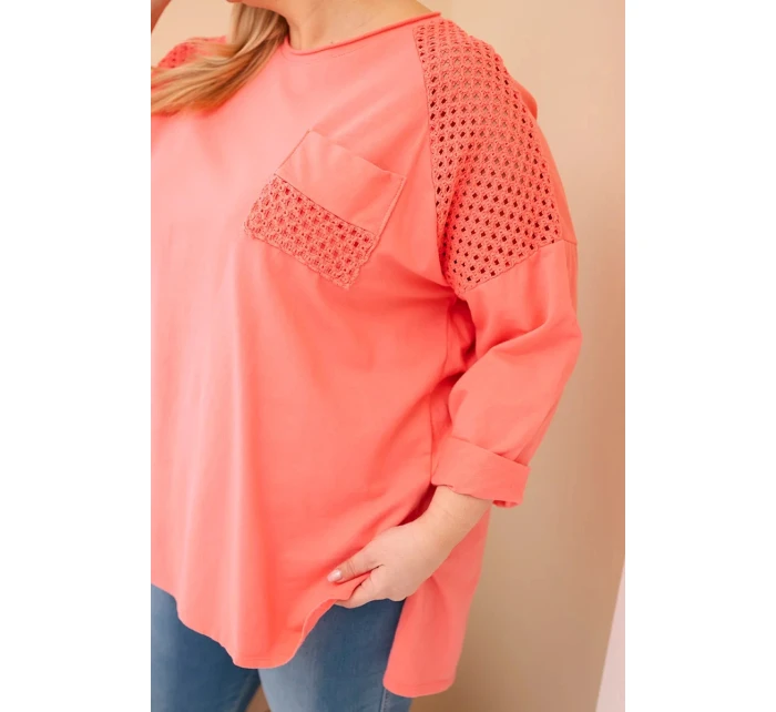 Dámská mikina Plus Size bavlněná s potiskem meruňková