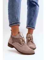 model 21646155 Nízké Dámské Botky se Šněrováním Semišové Bežové - Zazoo