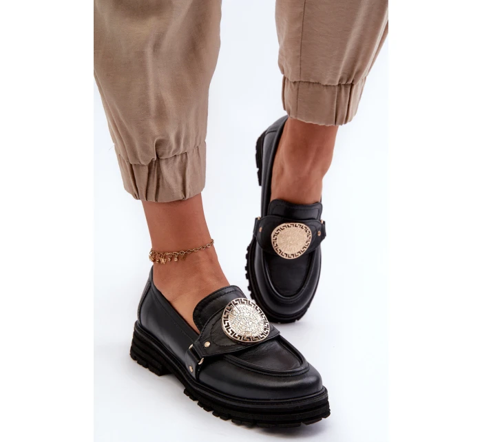 Zazoo 3485 Dámské mokasíny s ​​zlatým ozdobou Přírodní kůže