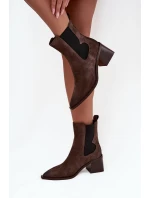 Kožené semišové dámské boty na podpatku s vyhříváním Artiker 57C0047 hnědé