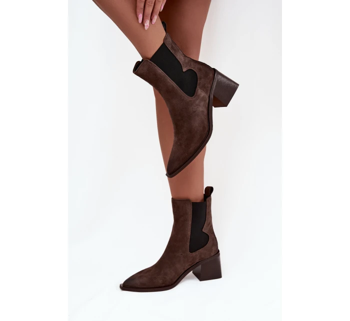 Kožené semišové dámské boty na podpatku s vyhříváním Artiker 57C0047 hnědé