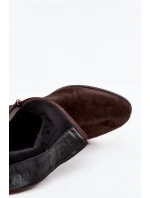 Dámské boty z přírodního semiše na klínu zateplené model 21715526 čokoládové - D&A